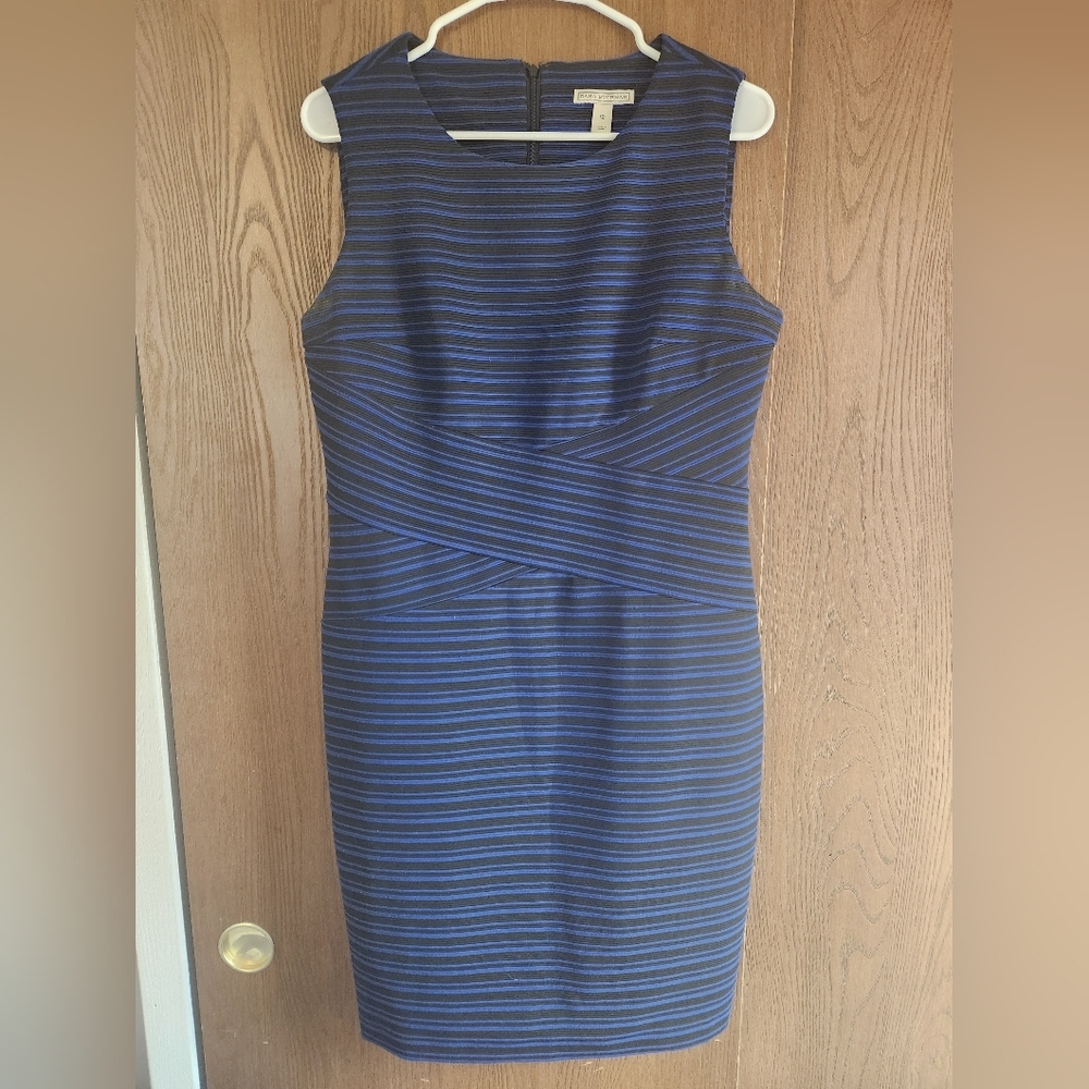 Dana Buchman Navy and Black Striped Midi Dress